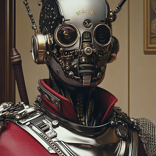 Terracopy style, Midjourney V6.1: concept art character design of retropunk steam knight