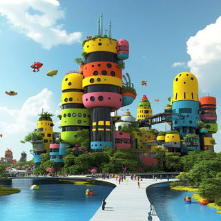 Chromatic Toriiism style, Midjourney V6.1: megacity with futuristic bioarchitecture