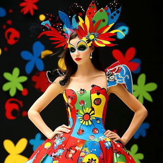 Chromatic Toriiism style, Midjourney V6.1: haute-couture fashion outfit