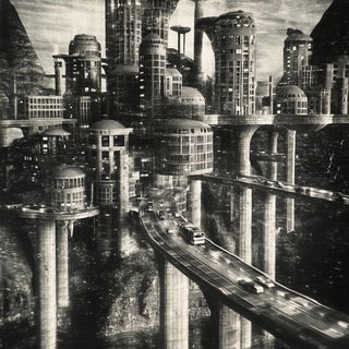 Paintflora Oddity style, Midjourney V6.1: megacity with futuristic bioarchitecture