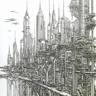 Glazewave style, Midjourney V6.1: megacity with futuristic bioarchitecture