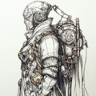 Glazewave style, Midjourney V6.1: concept art character design of retropunk steam knight