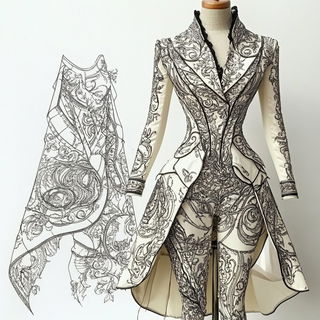 Glazewave style, Midjourney V6.1: haute-couture fashion outfit