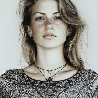 Glazewave style, Midjourney V6.1: photographic portrait of female protagonist