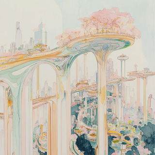Pagodafable style, Midjourney V6.1: megacity with futuristic bioarchitecture