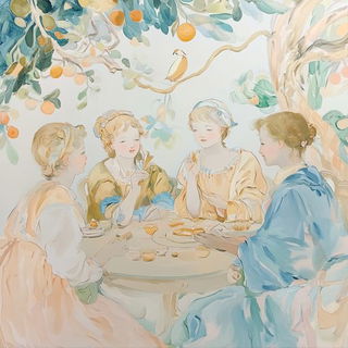 Pagodafable style, Midjourney V6.1: classical 18th-century oil painting