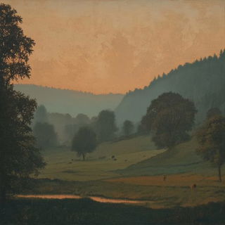 Stratigraphic Curlicue style, Midjourney V6.1: realistic landscape photograph of quiet dawn
