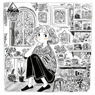 Tealithography style, Midjourney V6.1: black-and-white manga comic strip