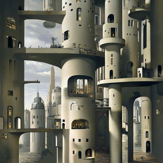 Geometric Broderie style, Midjourney V6.1: megacity with futuristic bioarchitecture