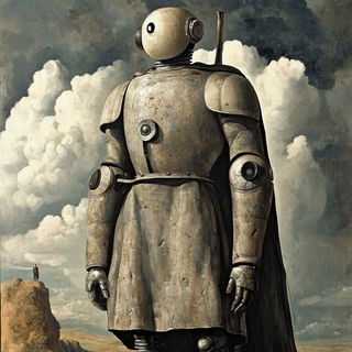 Geometric Broderie style, Midjourney V6.1: concept art character design of retropunk steam knight