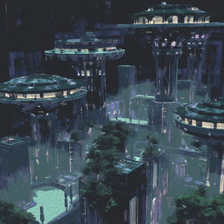 Inkcliff Aerographica style, Midjourney V6.1: megacity with futuristic bioarchitecture