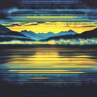 Chromamanga style, Midjourney V6.1: realistic landscape photograph of quiet dawn