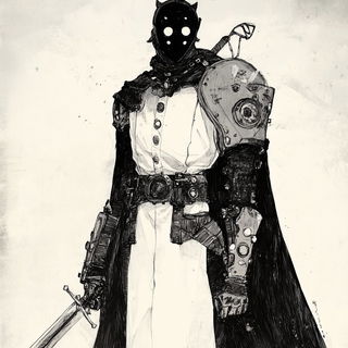 Impastomorph style, Midjourney V6.1: concept art character design of retropunk steam knight