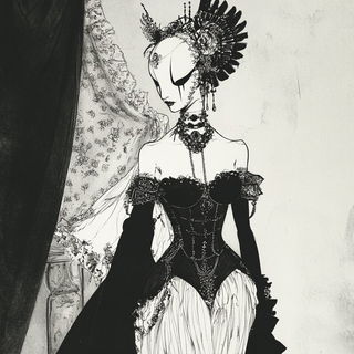 Impastomorph style, Midjourney V6.1: haute-couture fashion outfit
