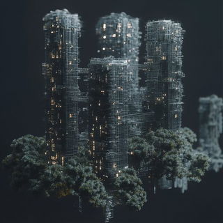 Monumentojux style, Midjourney V6.1: megacity with futuristic bioarchitecture