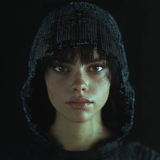 Monumentojux style, Midjourney V6.1: photographic portrait of female protagonist