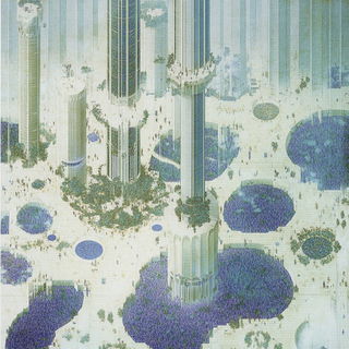 Stained Rift Iconography style, Midjourney V6.1: megacity with futuristic bioarchitecture
