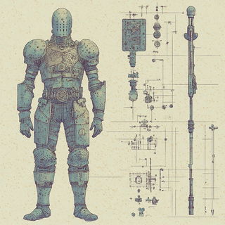 Stained Rift Iconography style, Midjourney V6.1: concept art character design of retropunk steam knight