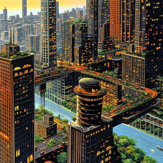 Risocephalics style, Midjourney V6.1: megacity with futuristic bioarchitecture