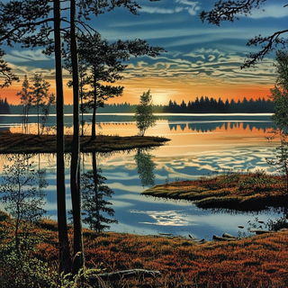 Risocephalics style, Midjourney V6.1: realistic landscape photograph of quiet dawn