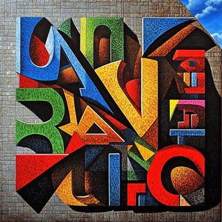 Risocephalics style, Midjourney V6.1: typographic composition with large letters