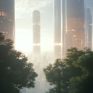 Florascope style, Midjourney V6.1: megacity with futuristic bioarchitecture