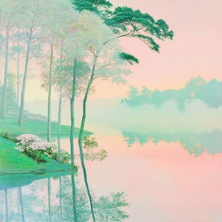 Reliefornament style, Midjourney V6.1: realistic landscape photograph of quiet dawn