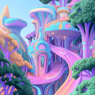 Neonbarocline style, Midjourney V6.1: megacity with futuristic bioarchitecture
