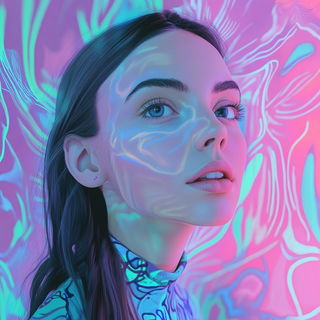 Neonbarocline style, Midjourney V6.1: photographic portrait of female protagonist