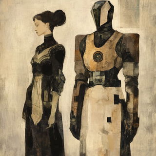 Parachute Ligature style, Midjourney V6.1: concept art character design of retropunk steam knight