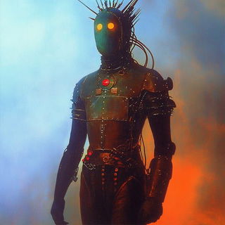 Inkbound Sky Fables style, Midjourney V6.1: concept art character design of retropunk steam knight