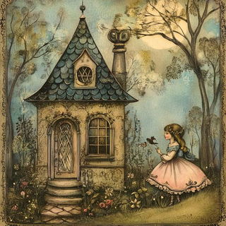 Gouachintarsia style, Midjourney V6.1: retro fairy-tale illustration
