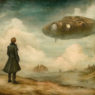 Gouachintarsia style, Midjourney V6.1: cinematic shot from sci-fi movie