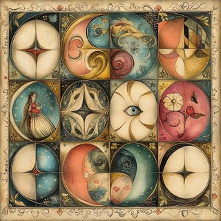 Gouachintarsia style, Midjourney V6.1: creative pattern composition