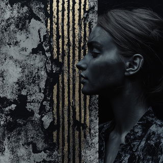 Brushgrain style, Midjourney V6.1: photographic portrait of female protagonist