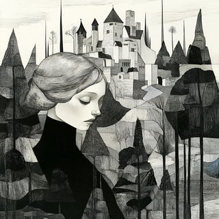 Monumentrail style, Midjourney V6.1: retro fairy-tale illustration