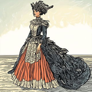 Prismtide style, Midjourney V6.1: haute-couture fashion outfit