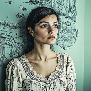 Prismtide style, Midjourney V6.1: photographic portrait of female protagonist