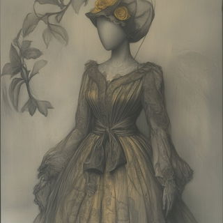 Sepia Morphograph style, Midjourney V6.1: haute-couture fashion outfit