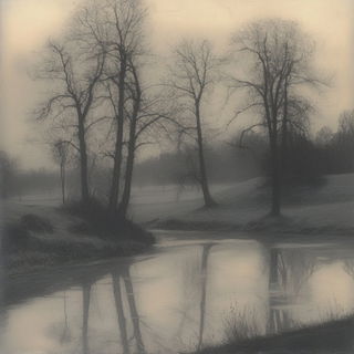 Sepia Morphograph style, Midjourney V6.1: realistic landscape photograph of quiet dawn