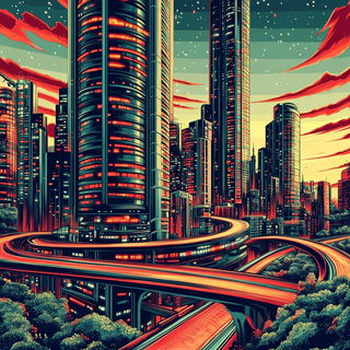 Washwander style, Midjourney V6.1: megacity with futuristic bioarchitecture