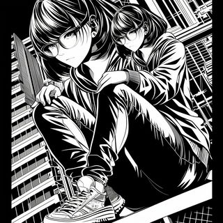 Washwander style, Midjourney V6.1: black-and-white manga comic strip