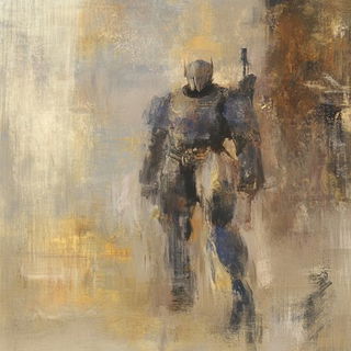 Ornamentronica style, Midjourney V6.1: concept art character design of retropunk steam knight