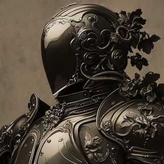 Pinkleaf Casebinding style, Midjourney V6.1: concept art character design of retropunk steam knight