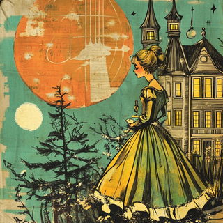 Crescent Souk Glyphics style, Midjourney V6.1: retro fairy-tale illustration