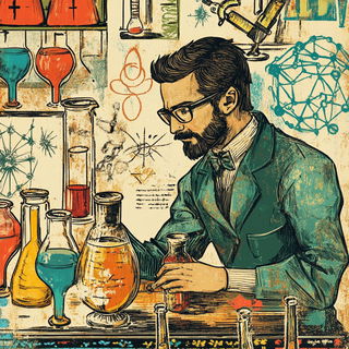 Crescent Souk Glyphics style, Midjourney V6.1: editorial illustration for popular scientific magazine cover