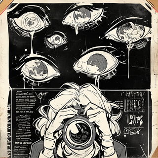 Crescent Souk Glyphics style, Midjourney V6.1: black-and-white manga comic strip
