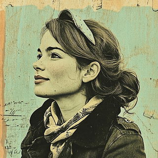 Crescent Souk Glyphics style, Midjourney V6.1: photographic portrait of female protagonist