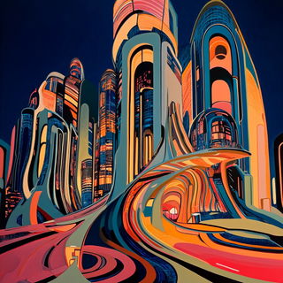 Cinerose Dyehouse style, Midjourney V6.1: megacity with futuristic bioarchitecture