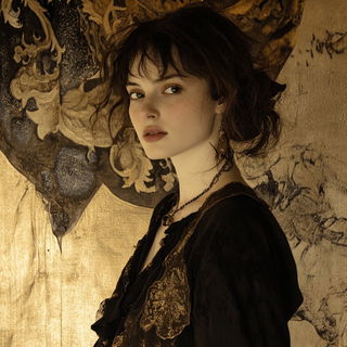 Riad Iconarium style, Midjourney V6.1: photographic portrait of female protagonist